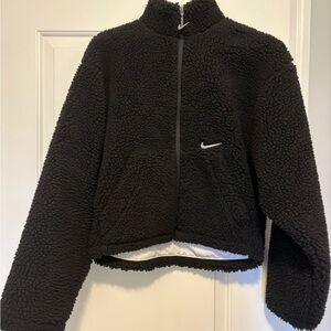 Nike Black Sherpa Zip-Up Jacket with Contrast Swoosh